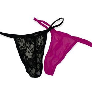 2 Pair women's small Medium G-string black lace fuchsia panty bundle